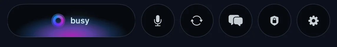 The pill while busy, with buttons for talking, loops, chats, vault and settings.